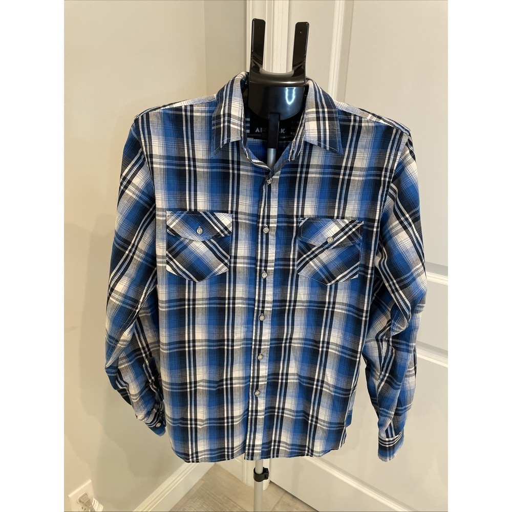 Airwalk Men's Blue/black Plaid Long Sleeve Shirt Size L Western Wear
